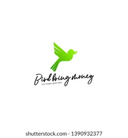 Bird bring money logo template. Green bird logo template. Bird logo concept. Animal logo vector