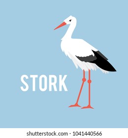 Bird bringing children. Stork isolated on white background, standing stork in flat style.