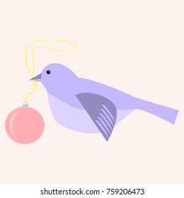 The bird brings christmas decoration. Element for your design. Cute vector illustration.