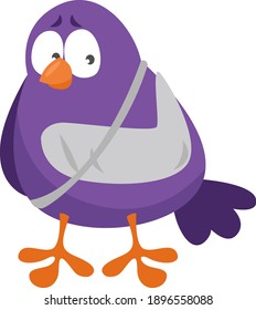 Pájaro con ala rota, ilustración, vector sobre fondo blanco