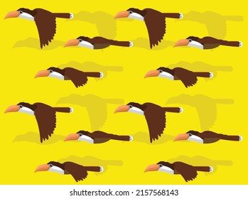 Bird Brown Hornbill Cartoon Flying Seamless Wallpaper Background