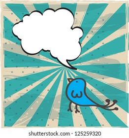 bird with bubble over vintage lines background vector illustration