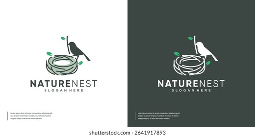 bird building a nest logo, residential product symbol, equipment, vector design template.