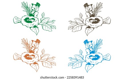 A Bird Is Building A Nest Vector illustration. Bird Cartoon Character