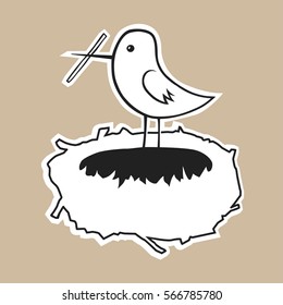 Bird builds a comfortable nest. Vector EPS8