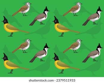 Bird Bulbul Cartoon Cute Seamless Wallpaper Background