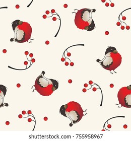 bird bullfinch with rowan