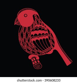 Bird bullfinch in the style of Zentangle, Doodle . Hand drawing for greeting cards, logo, labels. vector illustration