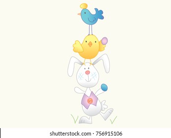 bird and bunny playing 