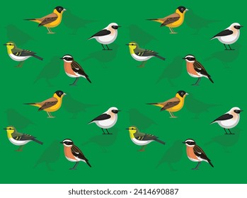 Bird Bunting Warbler Wheatear Chat Cute Seamless Wallpaper Background