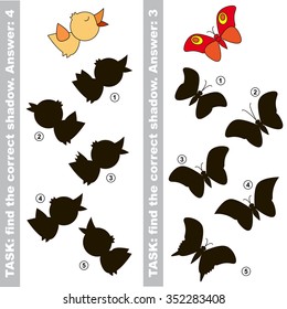 Bird and butterfly. Find true correct shadow.