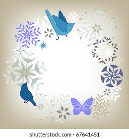 bird butterfly and snow frame