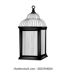 Bird cage, black isolated on white background, vector illustration for design and decor, Halloween