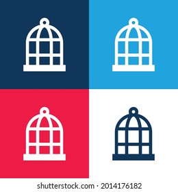 Bird Cage azul y rojo cuatro colores mínimo conjunto de iconos