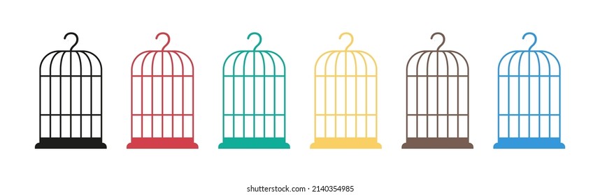 Bird cage. Cartoon bird cages. Icons of birdcages. Line silhouettes isolated on white background. Vector.