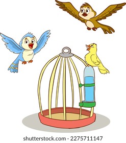 bird and cage cartoon vector