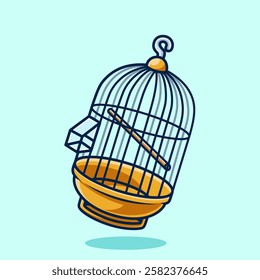 Bird Cage Cartoon Vector Icon Illustration. Animal Object Icon Concept Isolated Premium Vector. Flat Cartoon Style