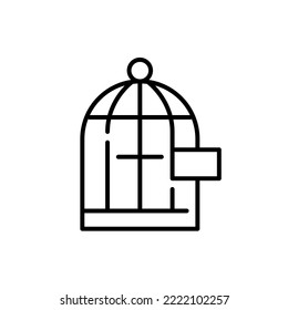 Bird Cage With Door Open. Pixel Perfect, Editable Stroke Icon