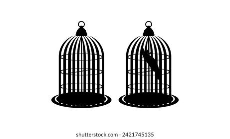 bird cage emblem, black isolated silhouette