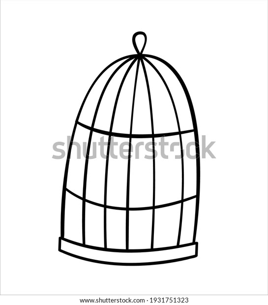 The bird cage is empty with a dome.\
Doodle isolated outline objects on white\
background.