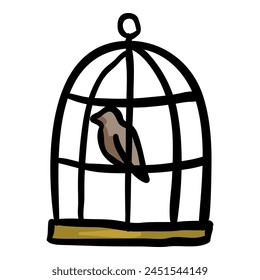 Bird in Cage Hand Drawn Doodle Icon