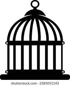 Bird cage icon.Set of closed empty bird cage silhouette icon vector illustration design.Metal animal transport hanging prison cages. Depicted without birds symbol of freedom and space.