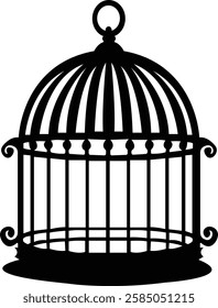 Bird cage icon.Set of closed empty bird cage silhouette icon vector illustration design.Metal animal transport hanging prison cages. Depicted without birds symbol of freedom and space.