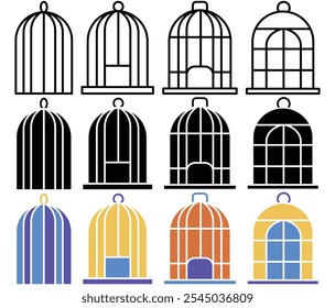 Bird cage icon collection on white background