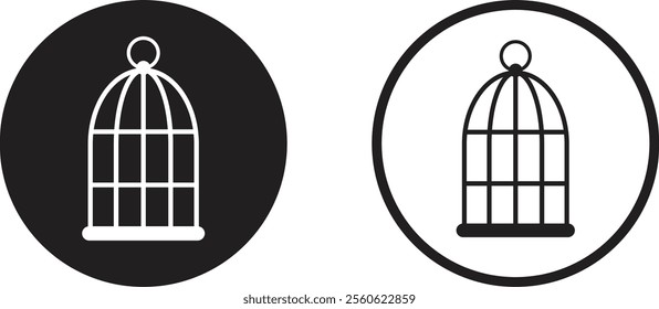 Bird cage icon set in two styles isolated on white background . Cage icon . Vector illustration