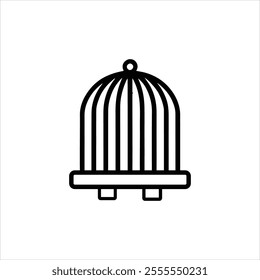 Bird cage icon, simple black and white design, minimalist illustration, vector graphic, flat style, pet accessory symbol, containment concept, freedom metaphor, outline drawing, clean lines, isolated 