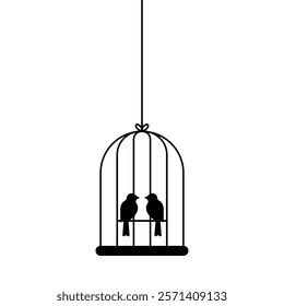 Bird in cage isolated on white background