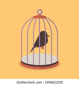 Bird in bird cage. Liberty concept. vector illustration