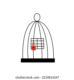 Bird Cage With Lock. Closed Birdcage Of Lines. Bird House. Doodle Cartoon