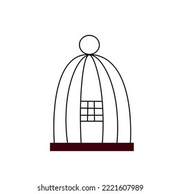 Bird Cage With Lock. Closed Birdcage Of Lines. Bird House. Doodle Cartoon