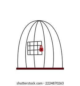 Bird Cage With Lock. Closed Birdcage Of Lines. Bird House. Doodle Cartoon