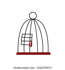 Bird Cage With Lock. Closed Birdcage Of Lines. Bird House. Doodle Cartoon