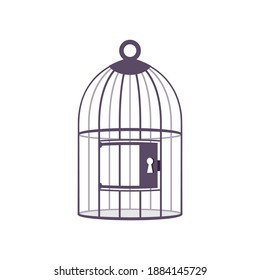 Bird cage with locked door. Vector illustration flat design. Isolated on white background. A template element for a prisoner or animal. Easy to edit.