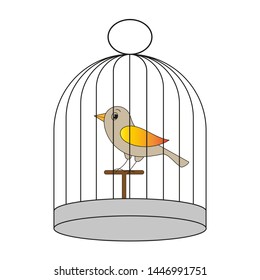 Bird in a cage on a white background