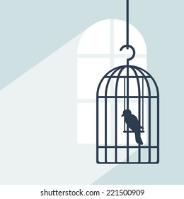 Bird in cage in room
