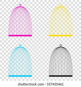 Bird cage sign. CMYK icons on transparent background. Cyan, magenta, yellow, key, black.