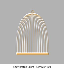 Bird cage sign. Emboss effect with light orange icon on gray background.