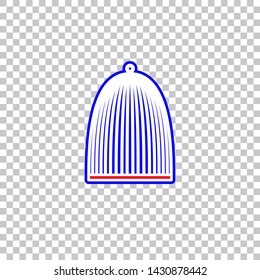 Bird cage sign. Red, white and contour icon at transparent background. Illustration.