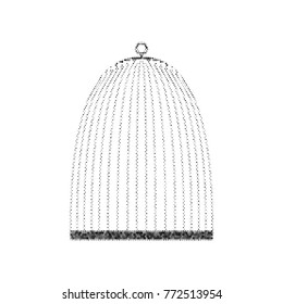 Bird cage sign. Vector. Black icon from many ovelapping circles with random opacity on white background. Noisy. Isolated.