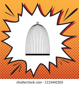 Bird cage sign. Vector. Comics style icon on pop-art background.