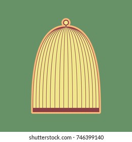 Bird cage sign. Vector. Cordovan icon and mellow apricot halo with light khaki filled space at russian green background.