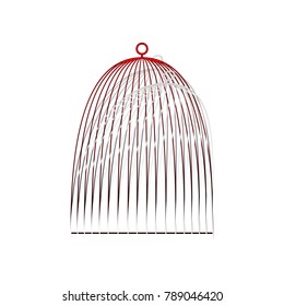 Bird cage sign. Vector. Detachable paper icon with red body stock. Isolated.