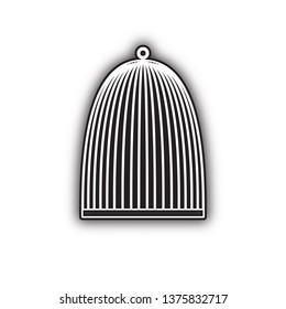 Bird cage sign. Vector. Double contour black icon with soft shadow at white background. Isolated.