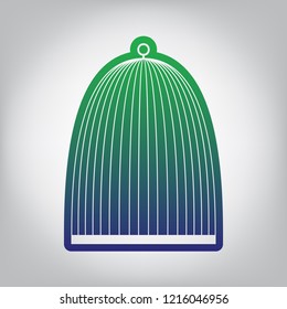 Bird cage sign. Vector. Green to blue gradient contour icon at grayish background with light in center.