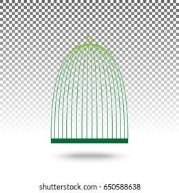 Bird cage sign. Vector. Green gradient icon with shadow at bottom on transparent and white background.