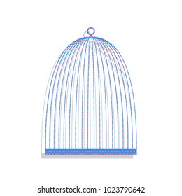Bird cage sign. Vector. Neon blue icon with cyclamen polka dots pattern with light gray shadow on white background. Isolated.
